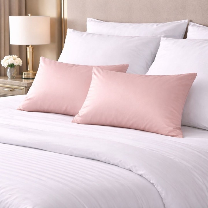 Set 2 fete de perna, 100% bumbac satinat, 50x70 cm, First Choice Satin Roz pudra