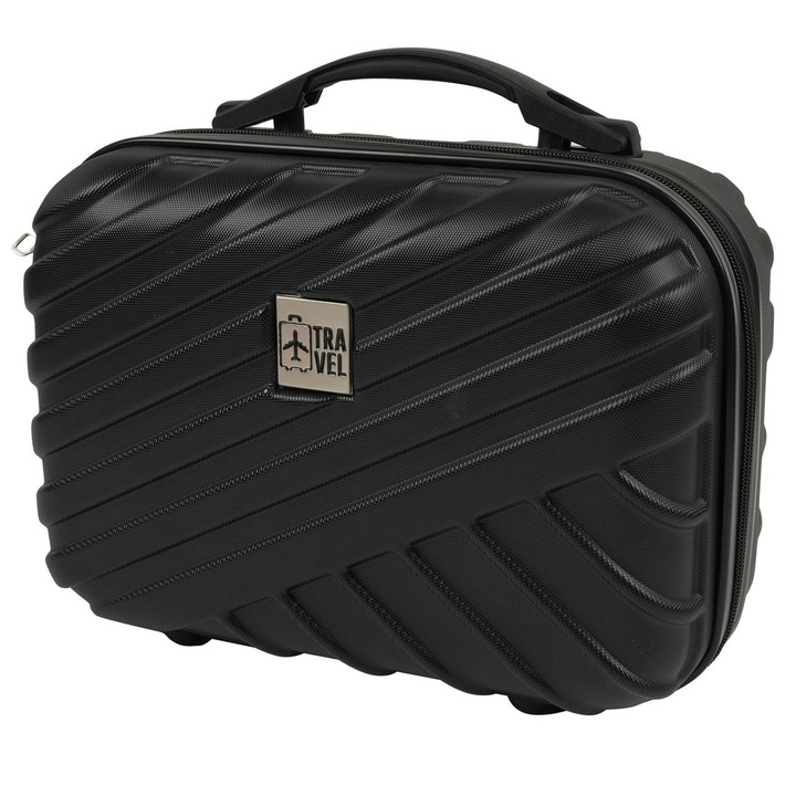 Valiza Troler Negru cu Dungi Reliefate 12L