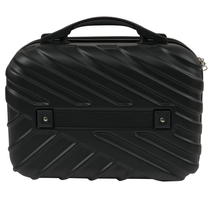 Kуфар, Пластмаса, Компактен, Релефни линии, Еластична лента за закрепване, 12 литра, До 4 кг, 32x16,5x26 см, Черен