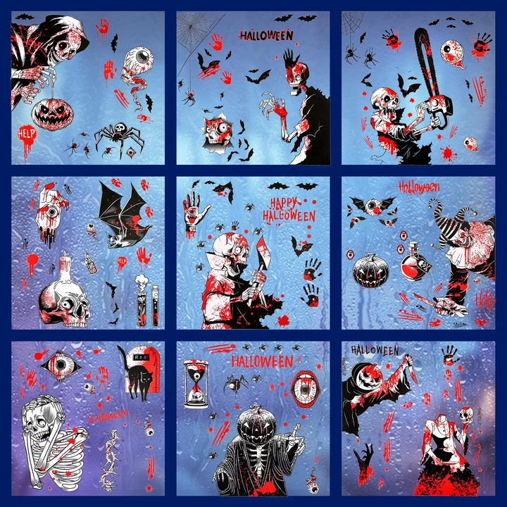 Set decoratiuni feronerie Halloween, 9 coli PVC, 30x20cm, multicolor