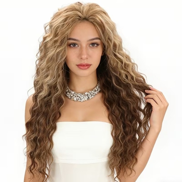 Peruca Ombre SATEN Deschis lunga creata, fara breton, Animis Beauty ®, fibra sintetica cu aspect natural, 71 cm