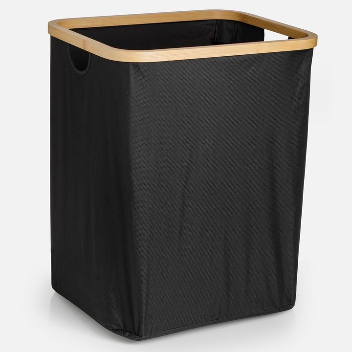 Кош за пране, 5 кг, Бамбук, Черен, 40x35x50 см