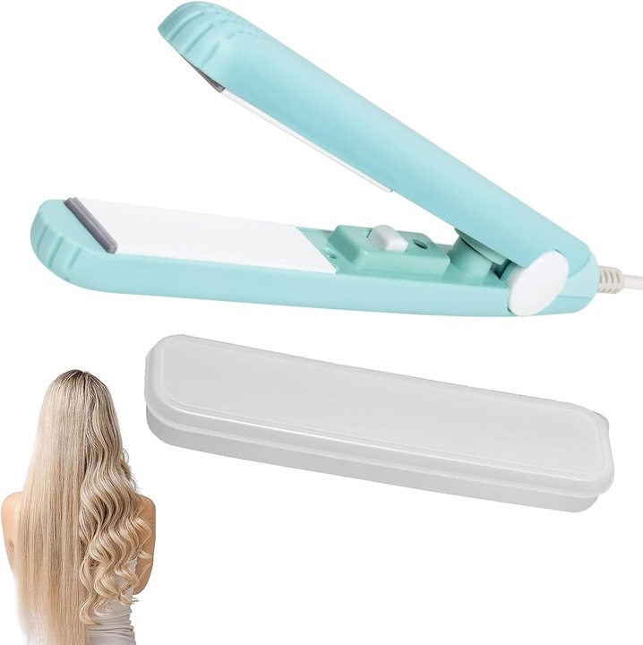 Placa mini 2-in-1 pentru intins ondulat parul, albastra