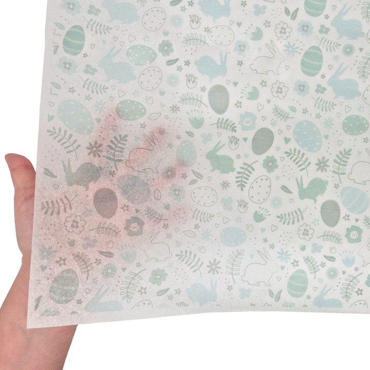 Set 200 bucati Hartie de matase model Paste Bunny & Eggs, 17g, 50 x 75cm