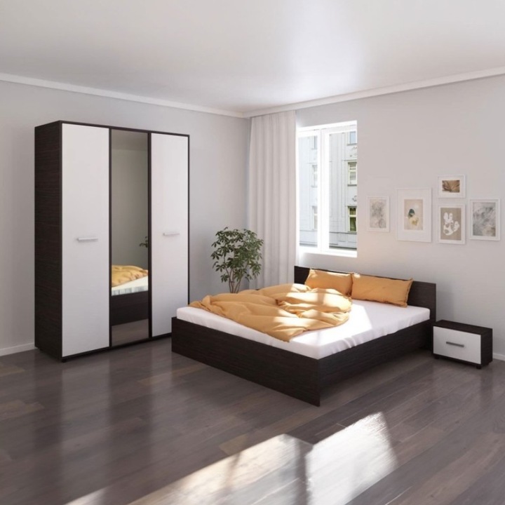 Dormitor AmzMob Hera, Cu Oglinda, Culoare Wenge 160x200