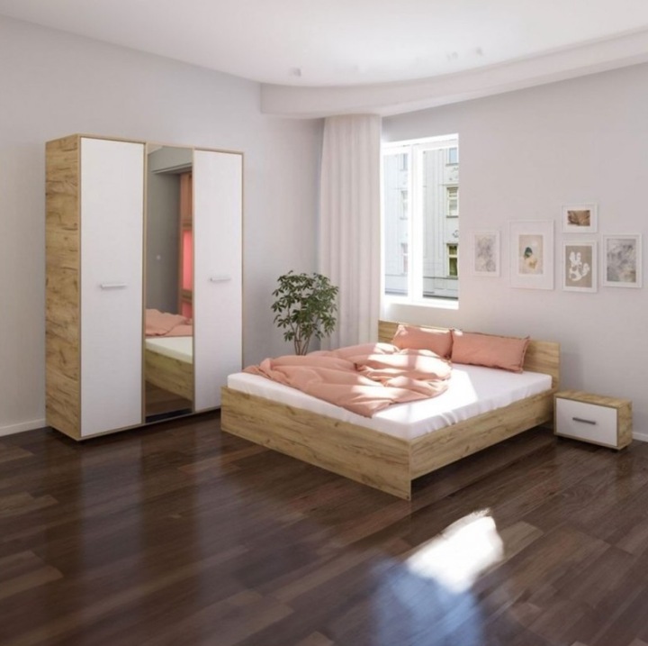 Dormitor AmzMob Hera, Cu Oglinda, Culoare Sonoma 140x200