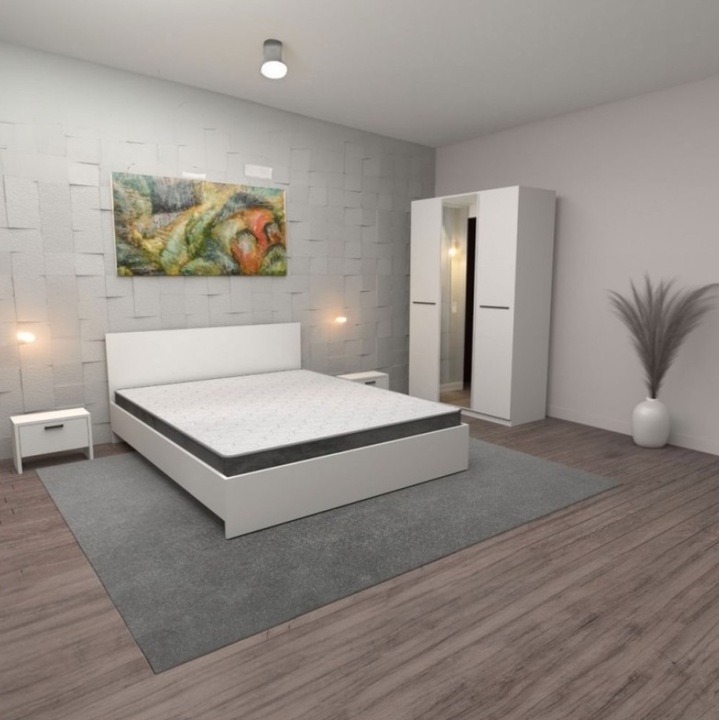 Dormitor AmzMob Hera, Cu Oglinda, Culoare Alb 140x200