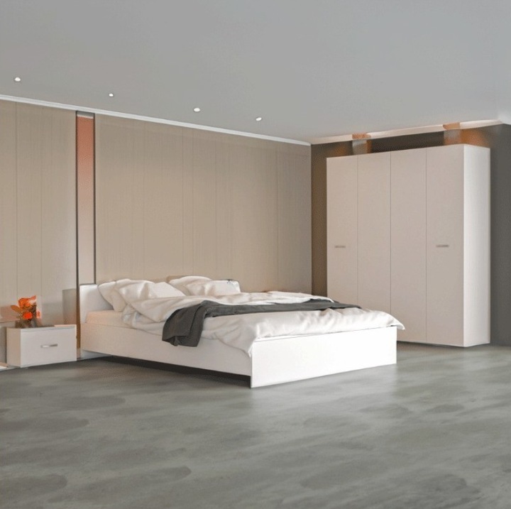 Dormitor AmzMob ALEX Alb Cu Dulap In 4 usi 180x200