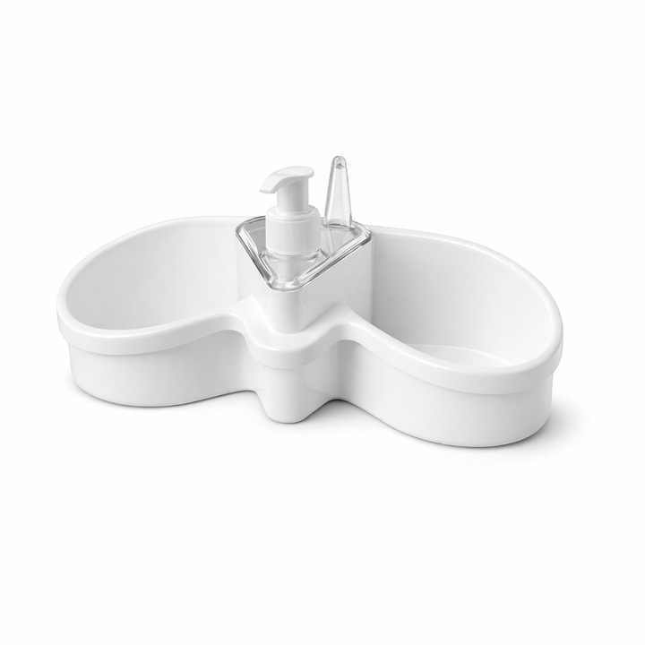 Органайзер за кухненска мивка с дозатор за препарат, поставка за гъба, двойно отделение, пластмаса, LGCHOME®