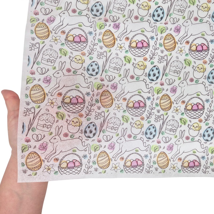 Set 200 bucati Hartie de matase model Paste Bunny Celebration, 17g, 50 x 75cm