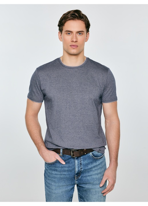 Tricou barbatesc, Big Star, bleumarin cu dungi fine, tricot placut, croiala simpla