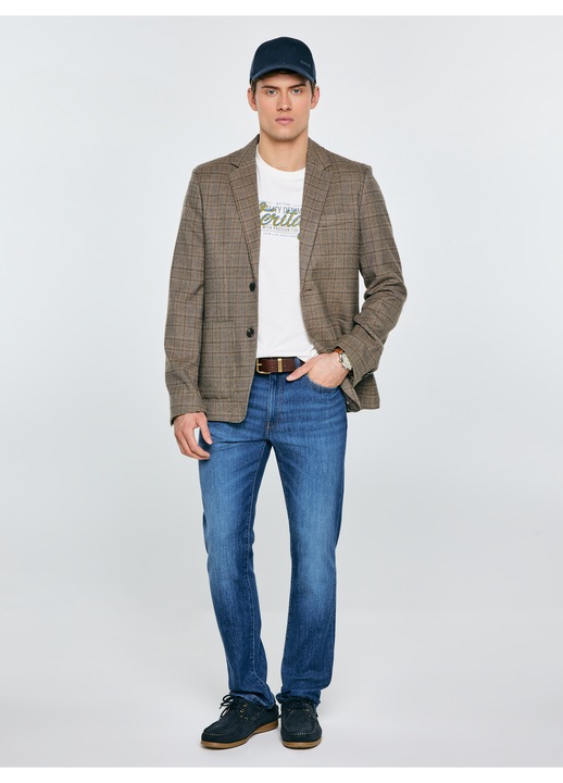 Sacou barbat cu lana, carouri maro, BIG STAR, croiala clasica, 2 buzunare, 100% poliester