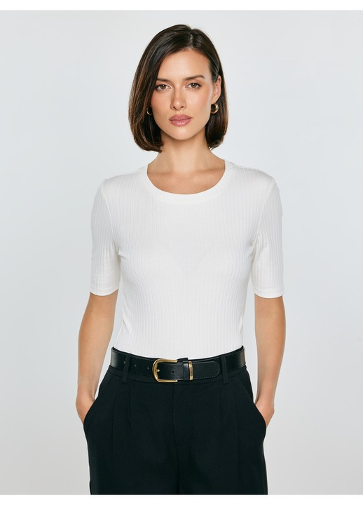 Tricou dama, Big Star, reiat, alb crem, tricot elastic