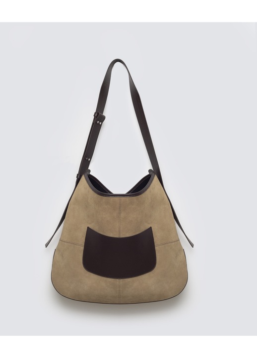 Дамска чанта от естествена велурена кожа, BIG STAR, цвят KELP, формат А4, с регулируема презрамка