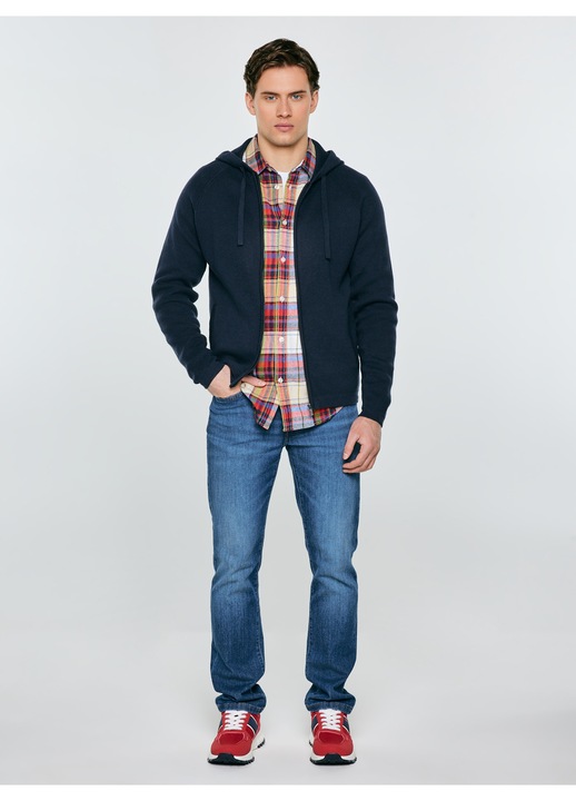 Hanorac dama, Big Star, bleumarin, bumbac, cu gluga si fermoar, croi clasic, doua buzunare