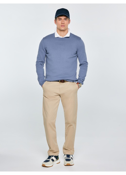 Pulover barbati, Big Star, albastru cu gri, bumbac, croiala ajustata, decolteu rotund