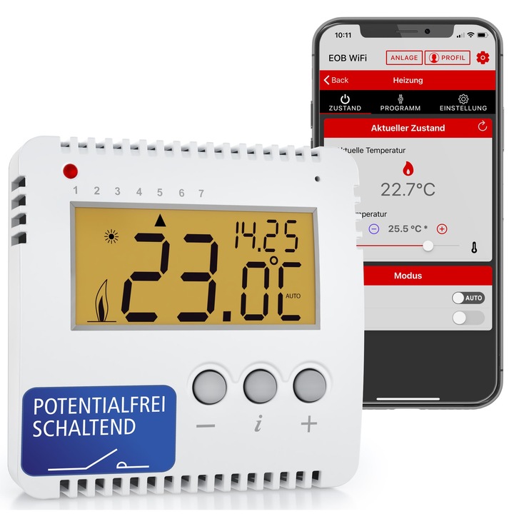 Termostat Inteligent Elektrobock Pt14-Np-P Wifi, Control prin Aplicatie, 16A, Montare Aparenta