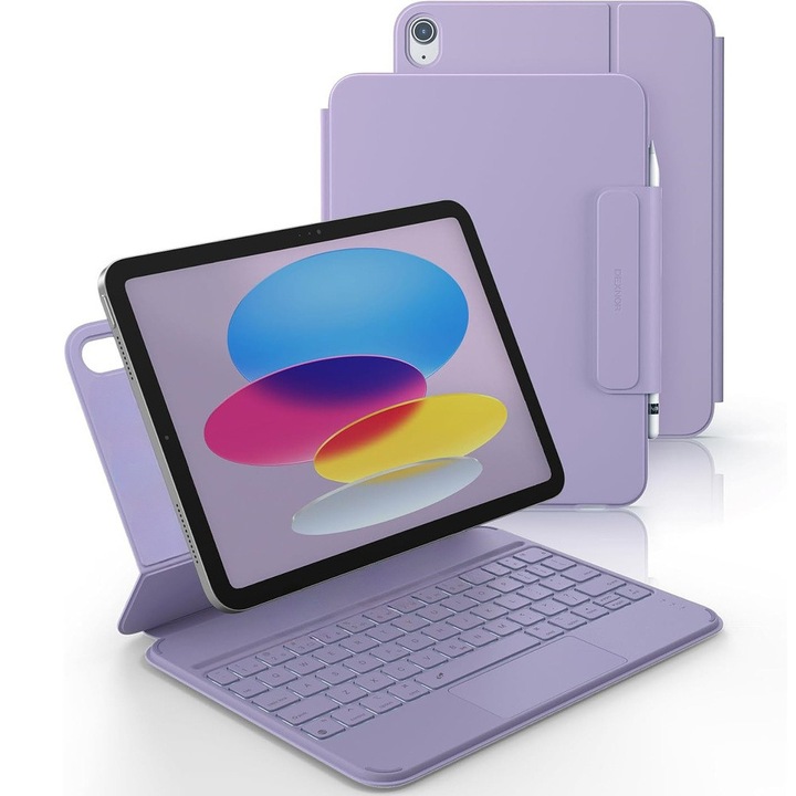 Husa cu tastatura pentru iPad 10.9" (10 gen, 2022) / iPad 11" (11 gen, 2025), Dexnor, tastatura magnetica cu touchpad, violet