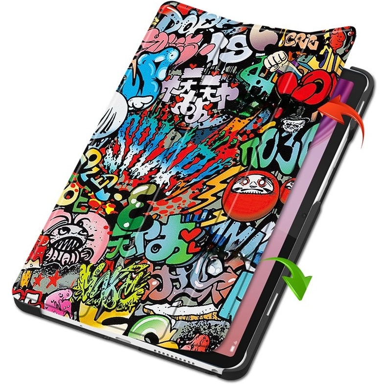 Etui pentru tableta, Smartcase, Graffiti, pentru Lenovo Tab One, protectie solida, suport pliabil, 8,7"