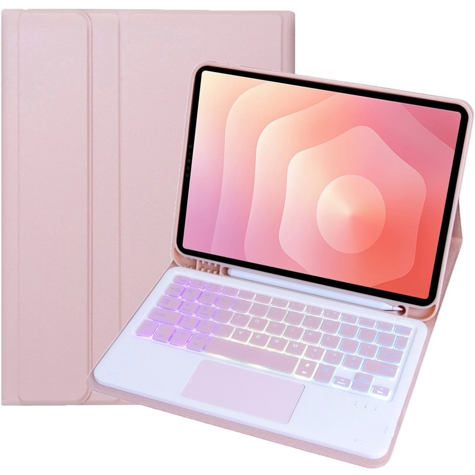 Husa tableta 2in1, cu tastatura iluminata Bluetooth si touchpad, XGSM, pentru Samsung Galaxy Tab S11, roz, dimensiuni compacte