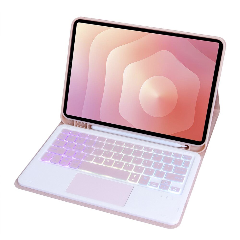 Husa tableta 2in1, cu tastatura iluminata Bluetooth si touchpad, XGSM, pentru Samsung Galaxy Tab S11, roz, dimensiuni compacte