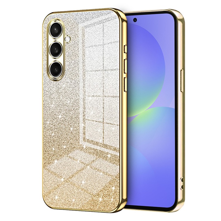 Husa pentru Samsung Galaxy A37 5G, Carcasa Glitter CamShield, auriu