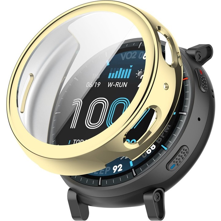 Etui 2w1 cu protectie pentru ecran pentru Amazfit Active Max, XGSM, protectie 360, TPU, auriu