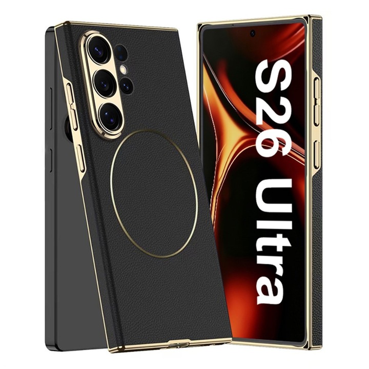 Husa pentru Samsung Galaxy S26 Ultra, Piele GKK Nickel Ring, neagra