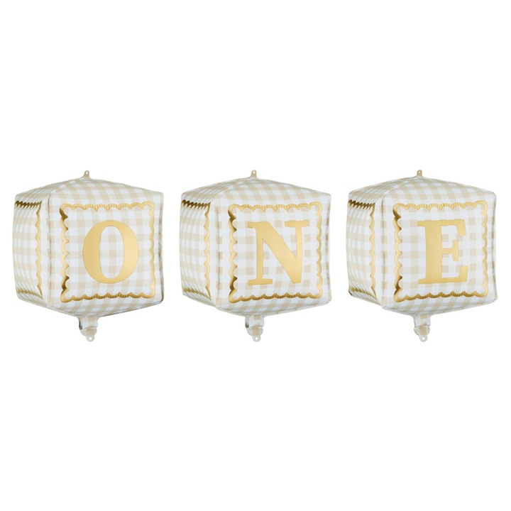 Baloane din folie cuburi „One”, 34x36cm, bej/auriu