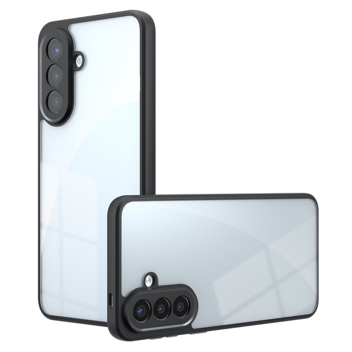 Etui pentru Samsung Galaxy A57 5G, Fusion Hybrid, transparent cu rama neagra, protectie hibrida, acces facil la porturi