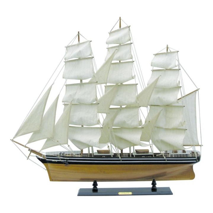 Vas decorativ Cutty Sark, macheta navala, lemn, 100x90cm, cu panze