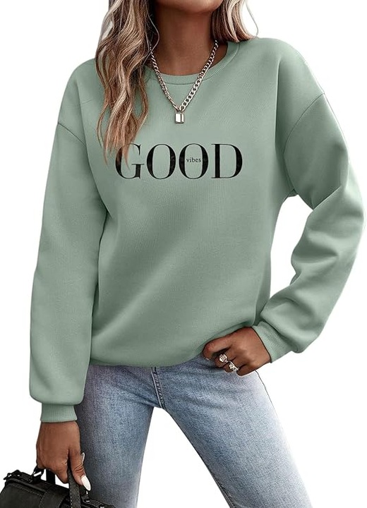 Hanorac Dama „Good Vibes” – Casual, Confortabil, Perfect pentru Sezonul Rece, Bumbac si Poliester, Verde, Marimea XL
