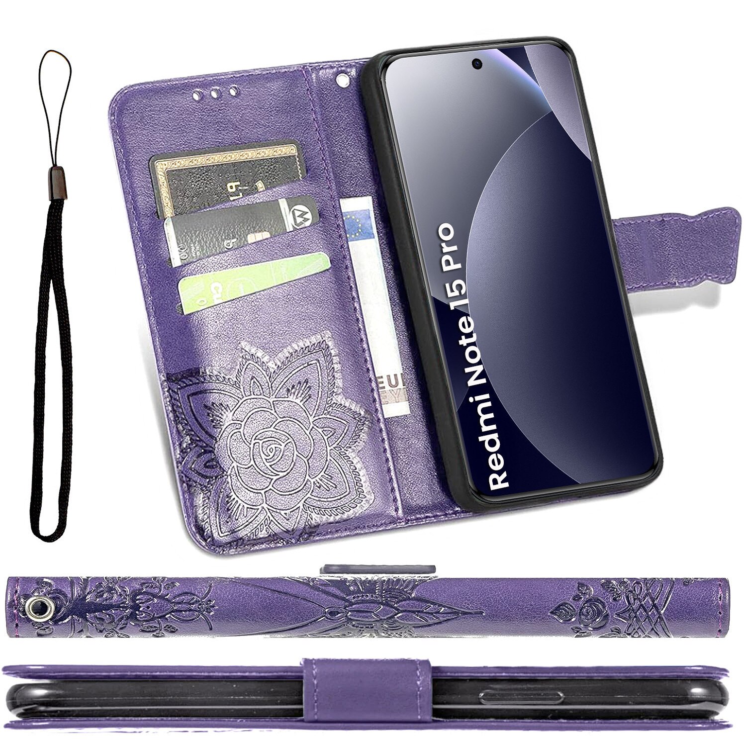Husa flip pentru Xiaomi Redmi Note 15 Pro 5G, Fluture, violet