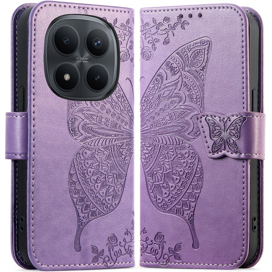 Husa flip pentru Xiaomi Redmi Note 15 Pro 5G, Fluture, violet