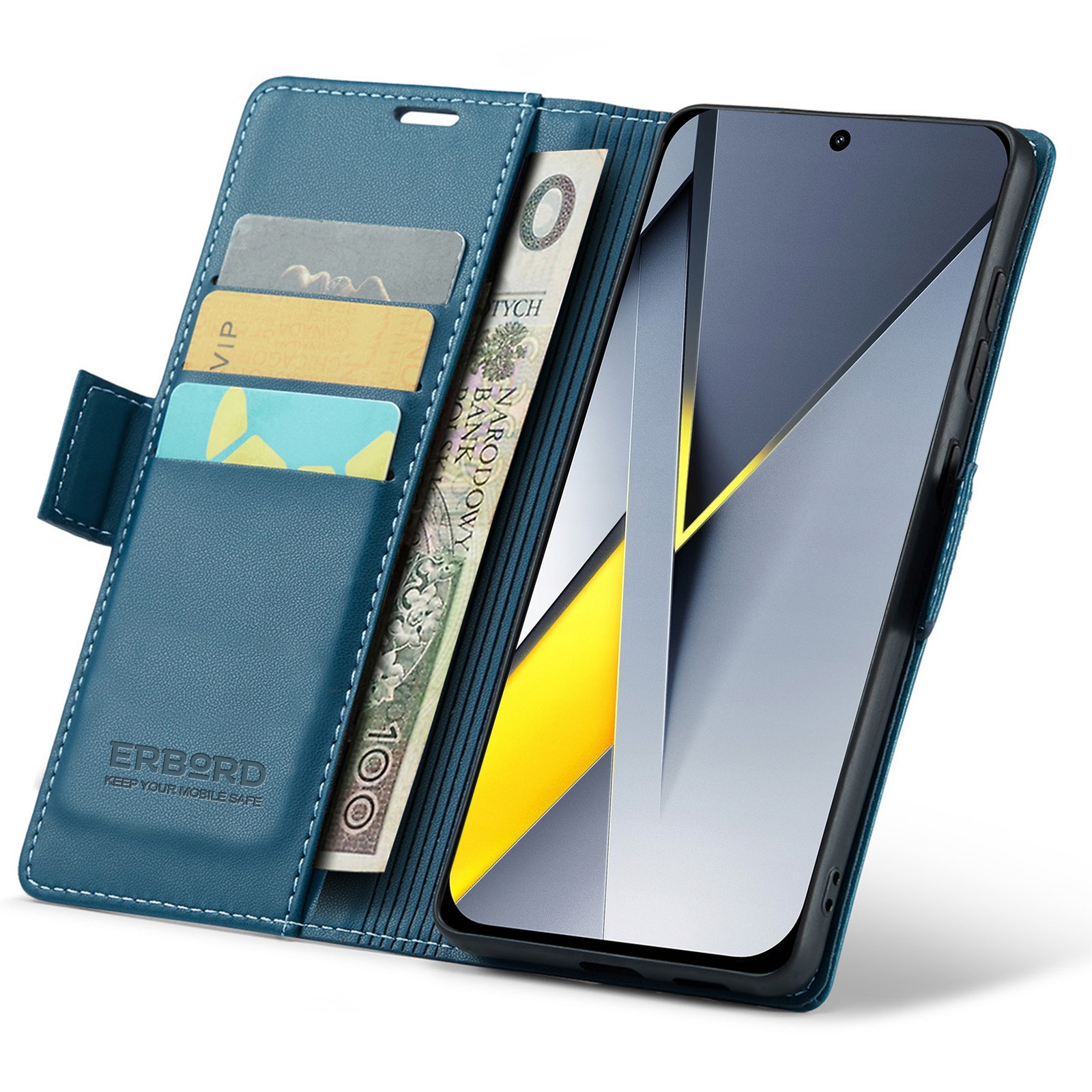 Husa pentru Xiaomi Poco F8 Ultra, ERBORD Glossy Litchi, portofel cu clapeta, albastru