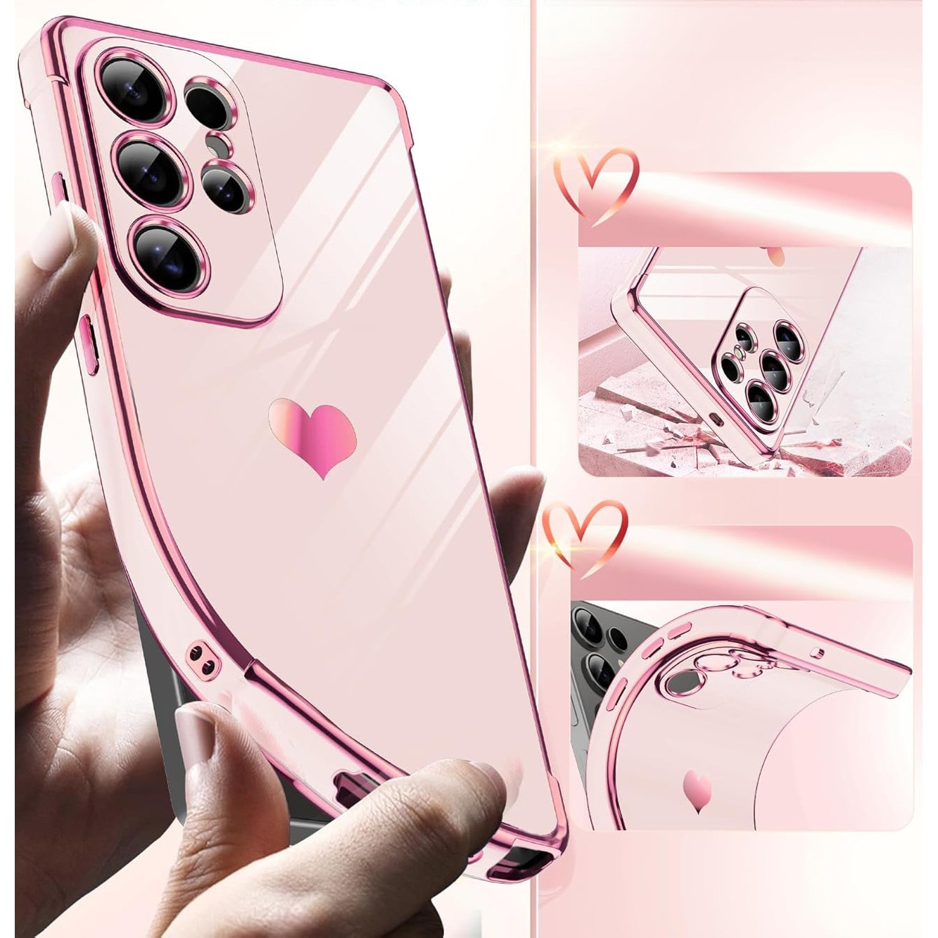 Husa pentru Samsung Galaxy S26 Ultra, Electro heart, roz rose gold