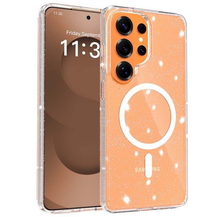 Husa pentru Samsung Galaxy S26 Ultra, pentru MagSafe, cu sclipici, transparenta