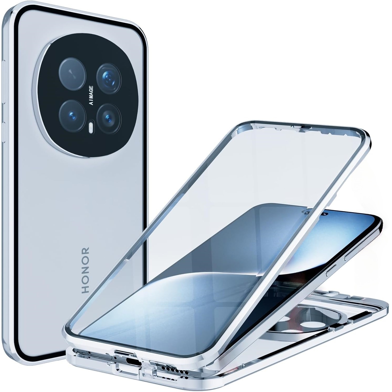 Husa pentru Honor Magic 8 Pro, Magnetic Dual Glass, argintie