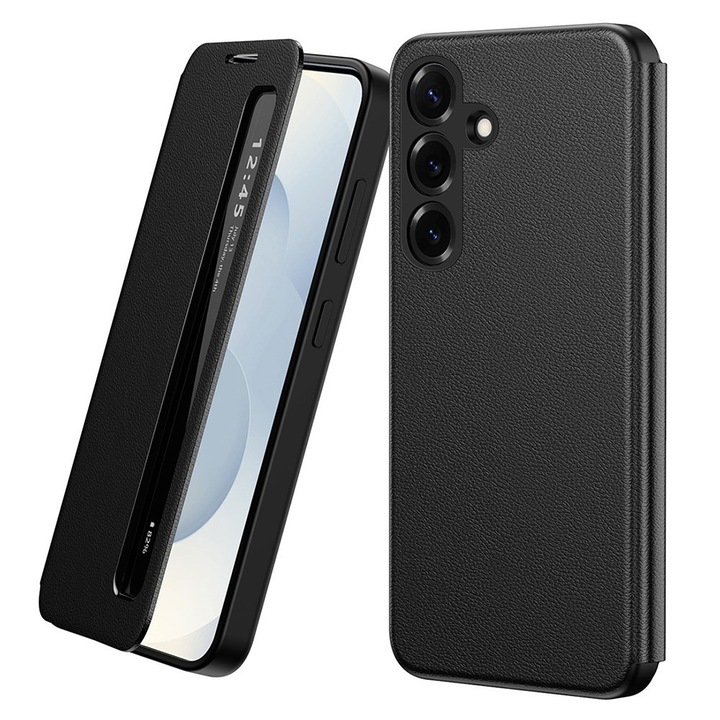 Husa pentru Samsung Galaxy S26, Smart View Window Piele, neagra