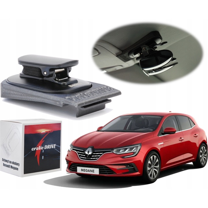 Szemüvegtartó, CraVeDrive, Kompatibilis Renault Megane IV-gyel, Nagyon Egyszerű és Nem Invazív Felszerelés a Tetőkárpit Alá Csúsztatva, Stabil Rögzítés a Kabinlámpa Mellé, Gyors Hozzáférés, Tartós Anyag, Praktikus Kialakítás, Fekete