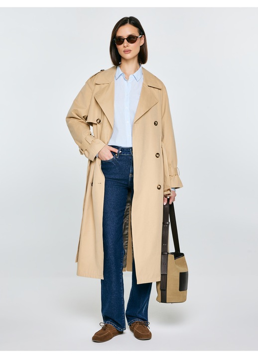 Trenci dama, Big Star, cu doua randuri de nasturi, textil/bumbac, bej