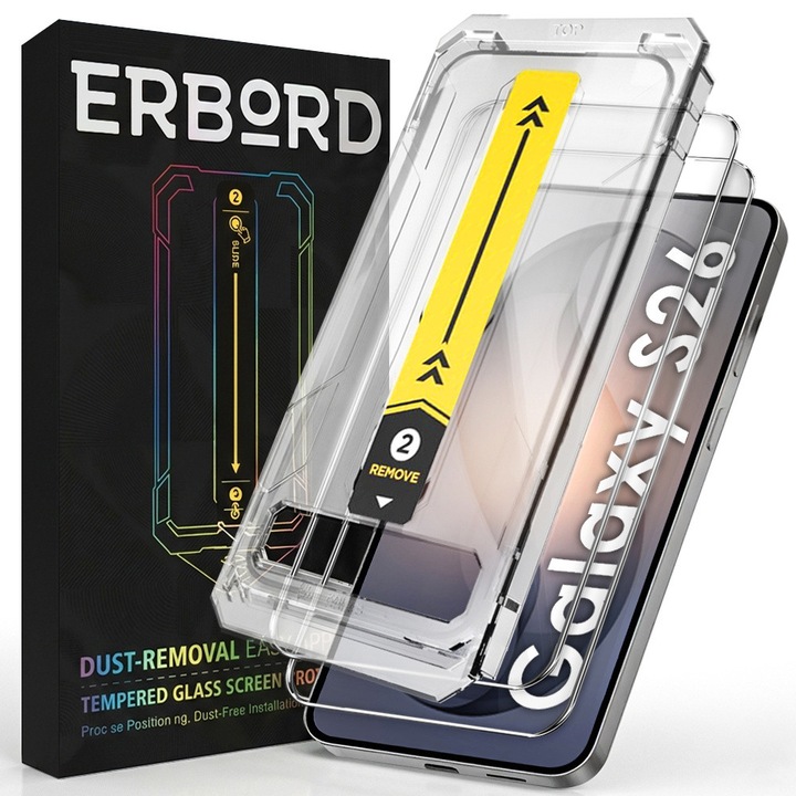 Set 2x Szklo Hartowane 9H pentru Samsung Galaxy S26, montaj simplu, transparent, cu rama instalare