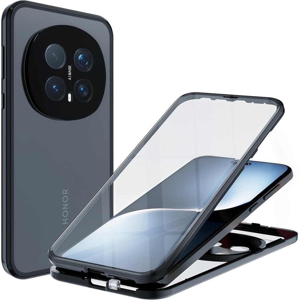 Husa telefon XGSM pentru Honor Magic 8 Pro, Magnetic Dual Glass, protectie 2 in 1, sticla 9H, neagra