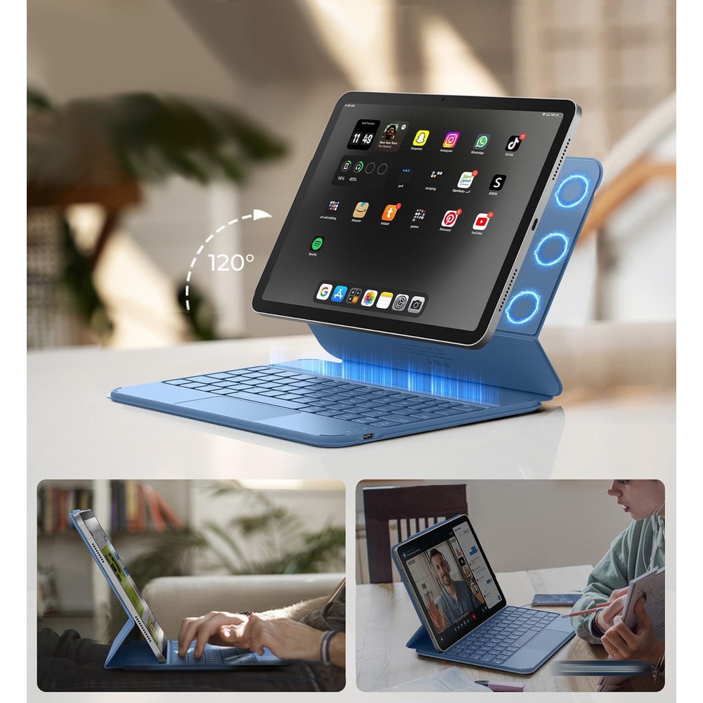 Husa tableta cu tastatura si touchpad Dexnor Magnetic Keyboard Touchpad, albastra, ultrausoara, compatibila cu iPad Air 11" si Pro 11"