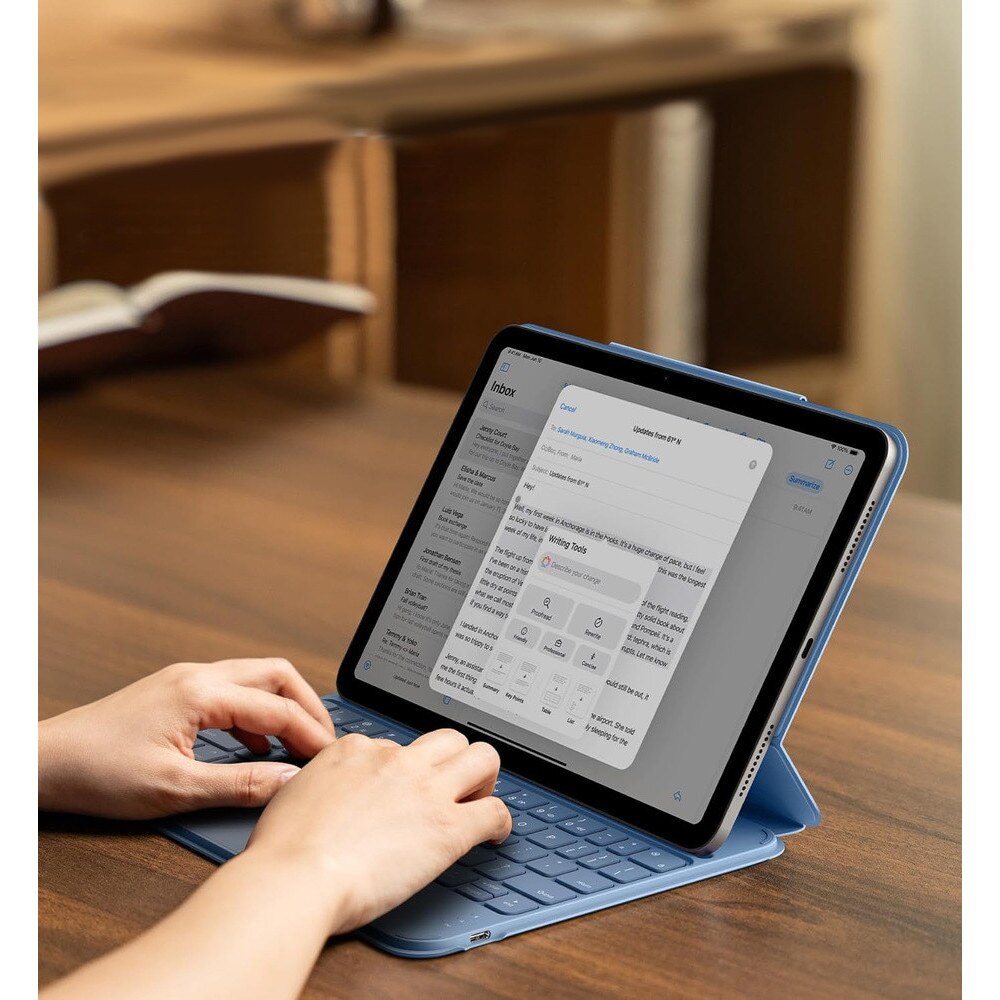 Husa tableta cu tastatura si touchpad Dexnor Magnetic Keyboard Touchpad, albastra, ultrausoara, compatibila cu iPad Air 11" si Pro 11"