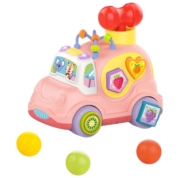 Masinuta cu Sunete si Forme pentru Sortare, roz, 18 luni+