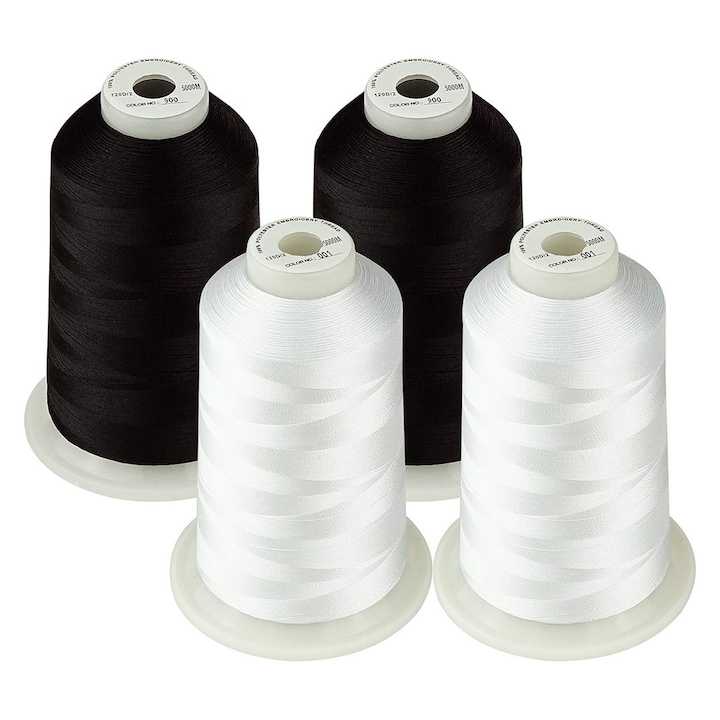 Set Ata De Brodat Simthread, 4 Bobine 5000m, Culori Alb Si Negru