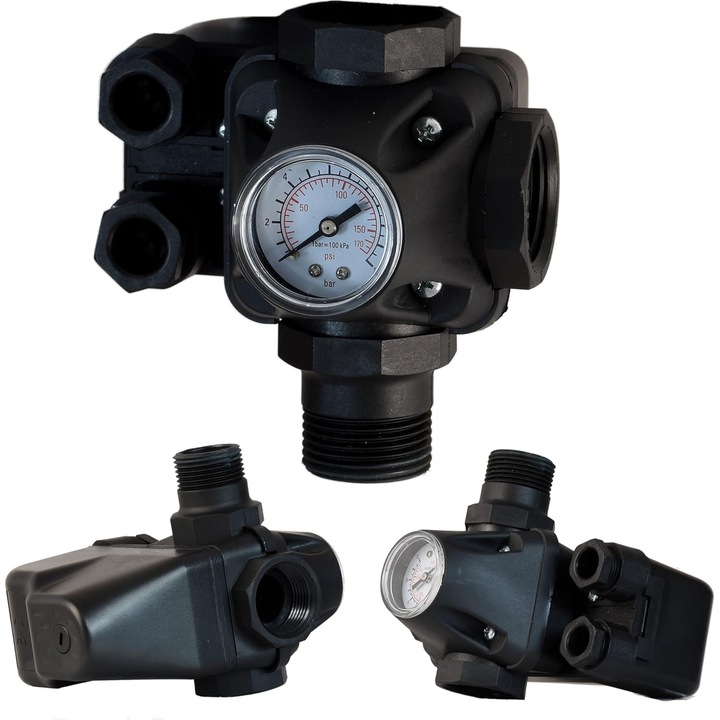 Accesorii hidrofor 3 în 1, ALUVRA, presostat SK-9.1, manometru integrat, 1", plastic/metal