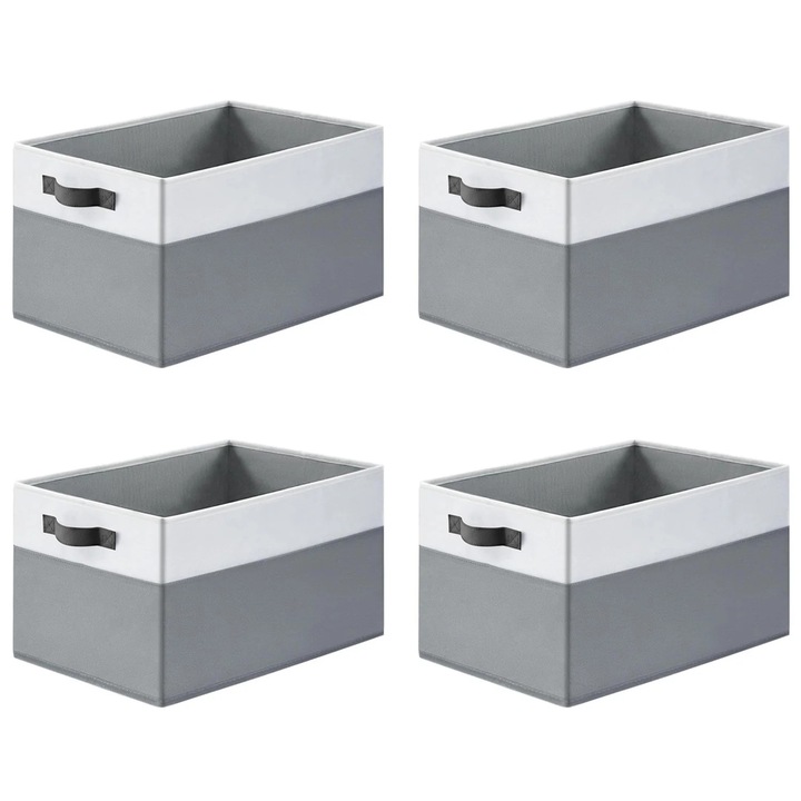 Set 4 Cutii Depozitare Elindor® Pliabile, Tip Sertar, Organizator pentru Dormitor Studentesc, Organizatoare pentru Dulap, Cutie Organizare, Cos Multifunctional, Separator Haine, Paturi, Jucarii, Pentru Dormitor, Living, 35 x 25 x 24 cm, Alb, Gri