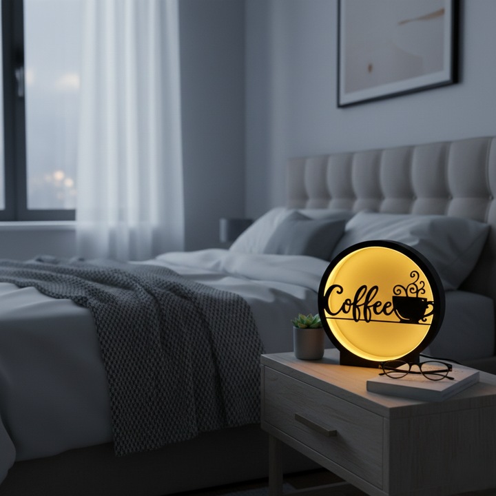 Lampa decorativă LED Coffee Time, rotundă, 24 cm, lumina neutră, neagră